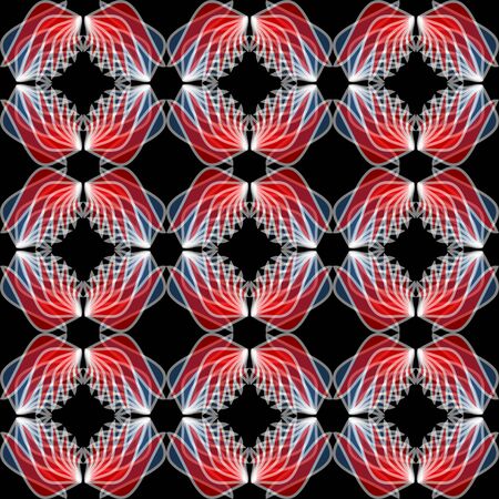 Wing patterns in red semitransparent colors. Seamless abstract background. Repeating wings in mirror position.のイラスト素材