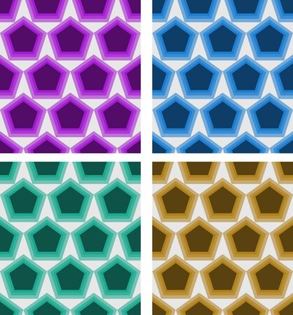 Set of abstract seamless vector pentagonal patterns in different colorsのイラスト素材