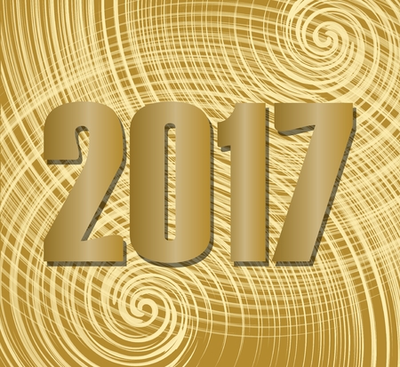 2017 New Year greeting banner. Luxurious golden numbers on elegant spiral patterned golden background. Nice billboard to New Year welcome party, invitation template.のイラスト素材