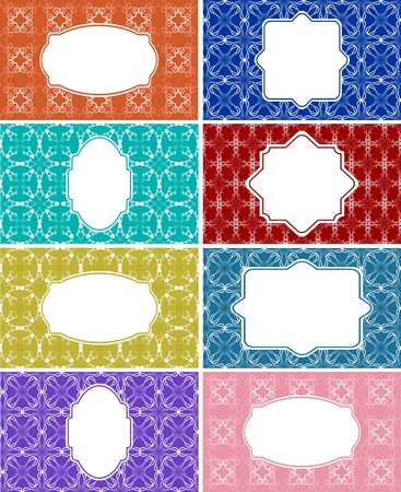 Set of retro label, empty frames on patterned background, vintage packaging template for etiquetteのイラスト素材