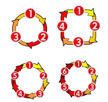 Cycle diagram with numbers arrows for three, four, five and six steps. Infographic template design elements.のイラスト素材