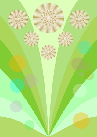 Spring background with cute yellow flowers, abstract stylized blossom on green leafs.のイラスト素材