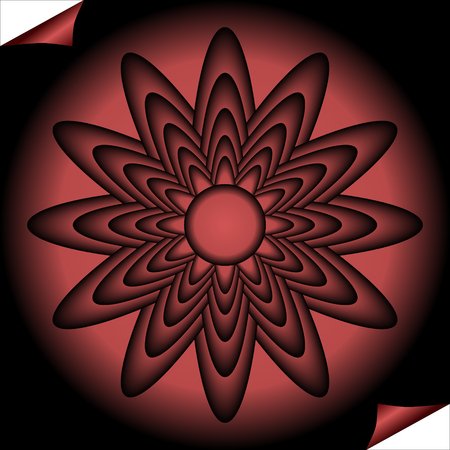 Red fractal inspired flower in circle shape on black background, optical art styleのイラスト素材