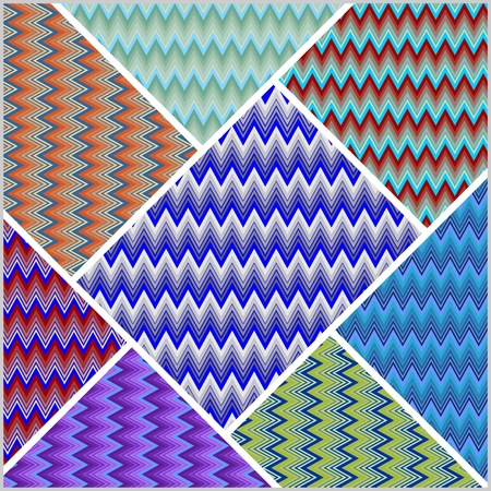 Chevron patchwork tile, multicolored design element, decorative backgroundのイラスト素材