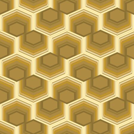 Seamless abstract background with hexagonal element, 3d optical art illusion in gold designのイラスト素材