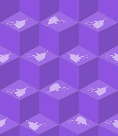 Abstract purple seamless background with cube patterns white splashes in optical art style, 3d effect illusionのイラスト素材