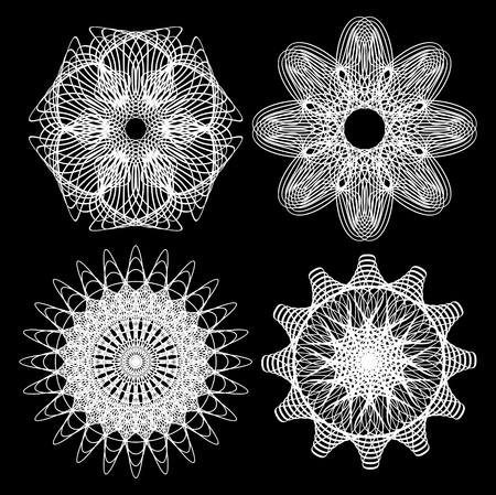 Monoline lace patterns on black background, gentle geometric ornamentsのイラスト素材