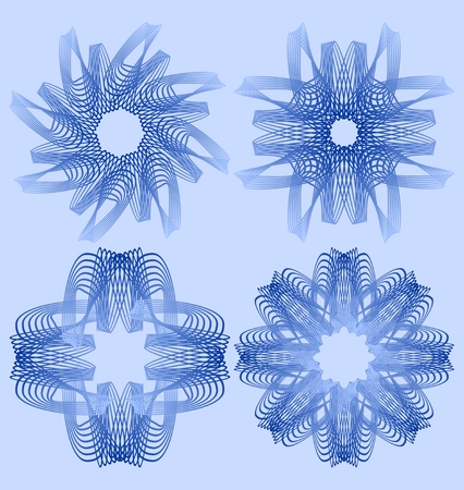 Spirograph circle lace patterns, design elements in blueoutline design, gorgeous symmetric geometric shapesのイラスト素材