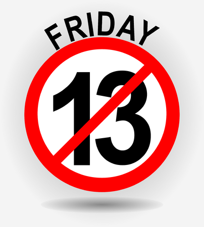 Friday 13th circle emblem with unfortunate number thirteen on gray gradient background with shadowのイラスト素材