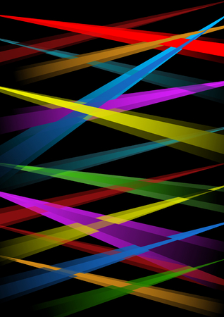 Rainbow laser rays on black background, overlapping beams in red, blue, purple, green, orangeのイラスト素材