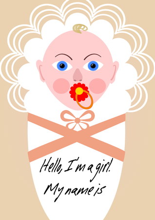 New born girl announcement template, baby cartoon in pink design vector EPS 10のイラスト素材