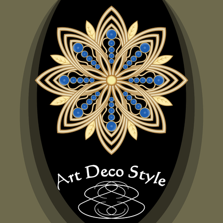 Golden art deco brooch with blue saphire gems, victorian jewelry, antiquarian accessory vector EPS 10のイラスト素材