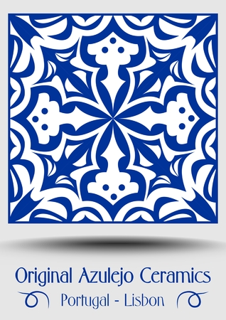 Majolica pottery tile, blue and white azulejo, original traditional Portuguese and Spain decor, vector EPS 10のイラスト素材