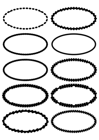 Set of oval label borders, simply shapes in monochrome design, black grunge drawing on white background, vector EPS 10のイラスト素材