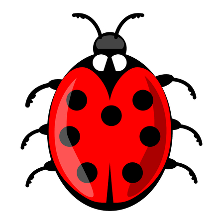 Cute ladybug cartoon isolated on white background. Vector ladybird illustration, decorative red beetle with seven dots on his wing case. Vector EPS 10のイラスト素材