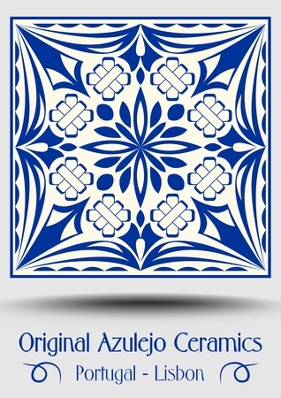 Majolica pottery tile, blue and white azulejo, original traditional Portuguese and Spain decor, vector EPS 10のイラスト素材