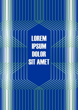 Blue abstract flyer template. Poster with green line patterns on dark blue background, leaflet or cover design with place for own text, vector EPS 10のイラスト素材