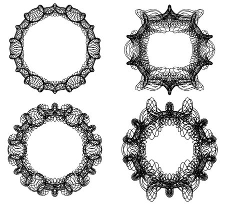 Guilloche secure elements. abstract circle frame set in black line design, filigree curly design elementsの写真素材