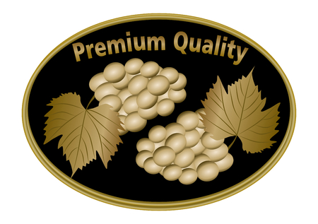 Wine etiquette premium quality with golden grape in oval shape. Luxury product labelのイラスト素材