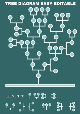 Tree diagram composed of circle elements and white connecting lines. Basic elements included, easy editable schemaのイラスト素材