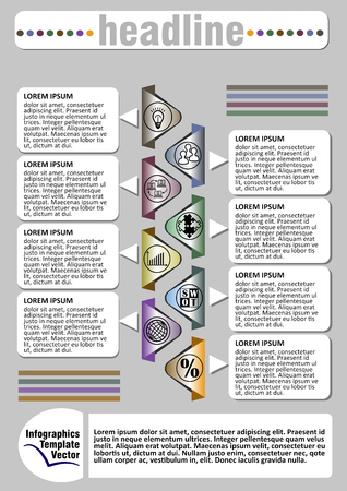 Infographic visualization template, abstract vector with icons and copy space, headline, gray background with colorful objectsのイラスト素材