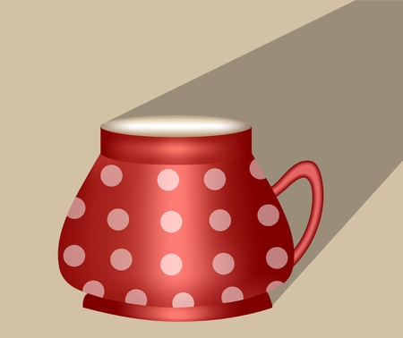 Traditional ceramic coffee cup, red with white dots, rural design. Vector illustration.のイラスト素材