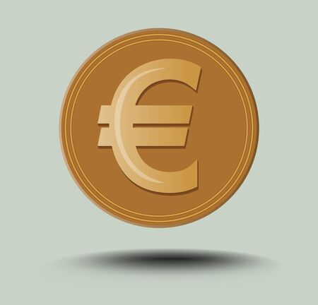 Isolated euro symbol. Golden coin with transparent shadow on light gray background.のイラスト素材