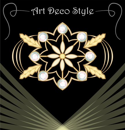 Luxury art deco filigree brooch with floral motifs, jewel decorated with diamonds, antique gold jewelry, fashion in victorian styleの写真素材