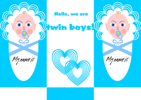 Newborn twins boy announcement with two babies in blue designの写真素材