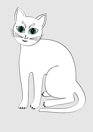 Cute white cat isolated cartoon on light gray background.のイラスト素材