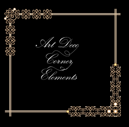 Typographic document corner in gold art deco design, luxurious decorative elements for print, restaurant menus, leaflets, invitation, announcementのイラスト素材