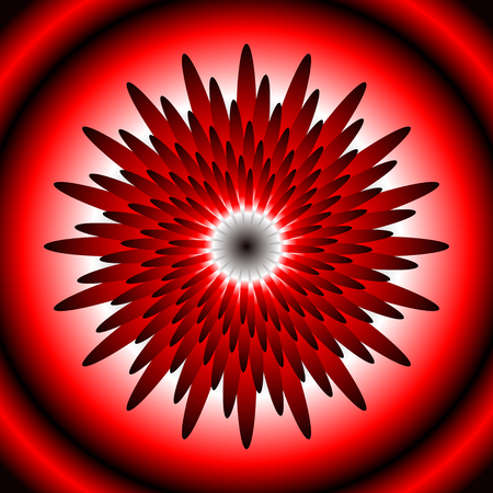 Glowing fantastic attractive flower, design element in optical art style, red, white, black, 3d effectのイラスト素材