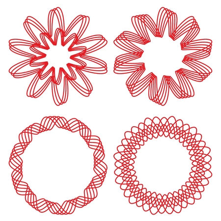 Collection of circle design elements, red outline geometric shapesのイラスト素材