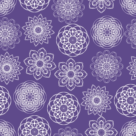 Ultraviolet seamless background with monoline white lace patterns in vintage style, trendy purple color combined with white, elegant fabric, textile patternsのイラスト素材