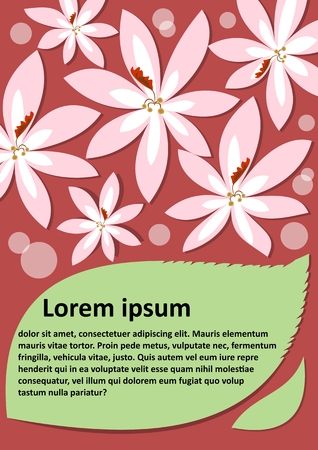 Flower placard template with green leaf, place for own text. Flyer, poster, leaflet template designのイラスト素材