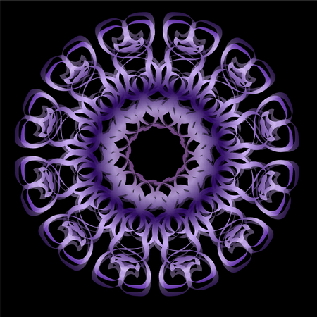 Purple ultraviolet mandala with metallic effect and 3d optical illusion, circle symmetric patterns on black backgroundのイラスト素材