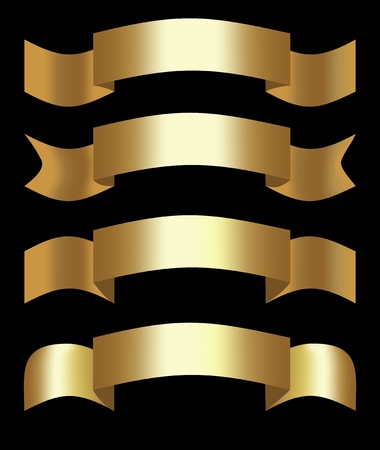 Golden 3d ribbons, decorative shapes for elegant design, set of four ribbons.のイラスト素材