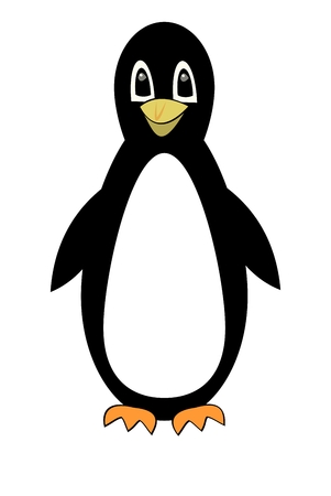 Beautiful penguin walking over snow-covered plane with Happy birthday banner, birthday party for children, joyful cute mascot, vector illustrationのイラスト素材