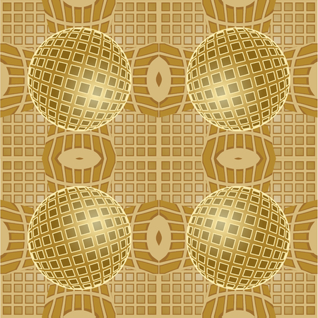 Optical art background with 3d illusion, golden grid with sphere patterns, seamless tile, vector EPS 10のイラスト素材