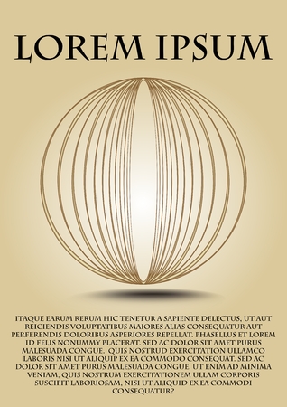 Elegant cover design with wire gold sphere, luxurious design, shadow, copy space, beige gradient background, useful for placard, flyer, leaflet, poster.のイラスト素材