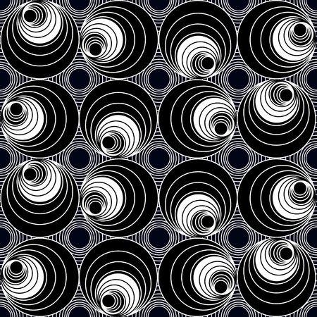 Black and white monochrome background with circle elements, elegant timeless simple geometric seamless patternsのイラスト素材