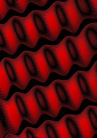 Red diagonal wavy lines on black background. Modern fantasy background in optical art design, vector illustrationのイラスト素材