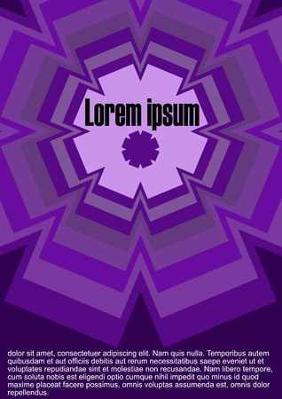 Book, textbook cover design.. Abstract minimalist background with simple geometric rosette on black background. Gradient effect in trendy dark violet. Lorem ipsum example text, vector EPS10のイラスト素材