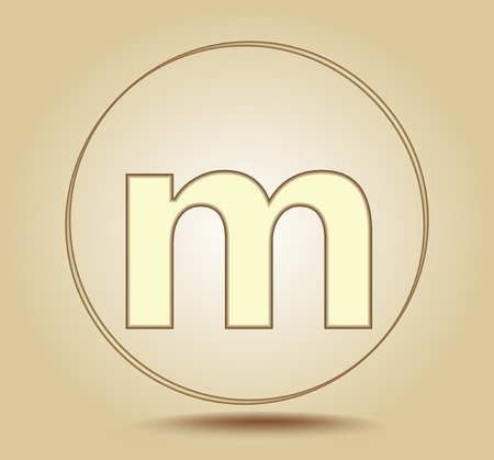 Letter M lowercase, round golden icon on light golden gradient background. Social media icon. Vector illustrationのイラスト素材