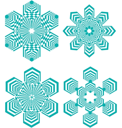 Set of simple geometric design elements, turquoise shapes on white background, collection of beautiful decorative patternsのイラスト素材