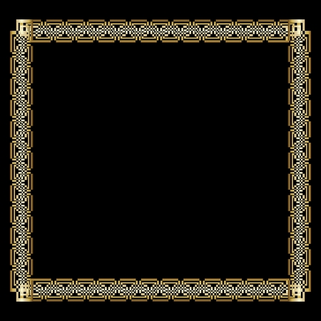 Ornate luxurious golden frame in art deco style on black background. Elegant square border with 3d embossed effect. Unusual decorative label design,の写真素材