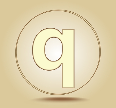 Letter Q lowercase, round golden icon on light golden gradient background. Social media icon. Vector illustrationのイラスト素材