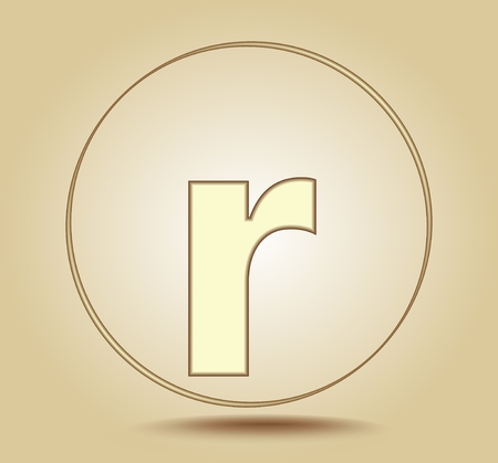 Letter R lowercase, round golden icon on light golden gradient background. Social media icon. Vector illustrationのイラスト素材