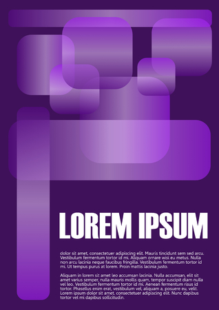 Abstract minimalist background with simple geometric elements, transparent rectangles on black background. Gradient effect in trendy dark violet. Book, textbook cover design. Lorem ipsum example textのイラスト素材