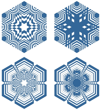 Set of simple geometric design elements, blue shapes on white background, collection of beautiful decorative patternsのイラスト素材